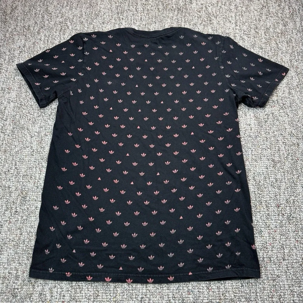 Adidas Shirt Mens Medium Short Sleeve All Over Trefoil Skater City Black